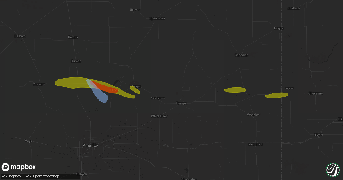 Hail map in Panhandle, TX on June 23, 2023