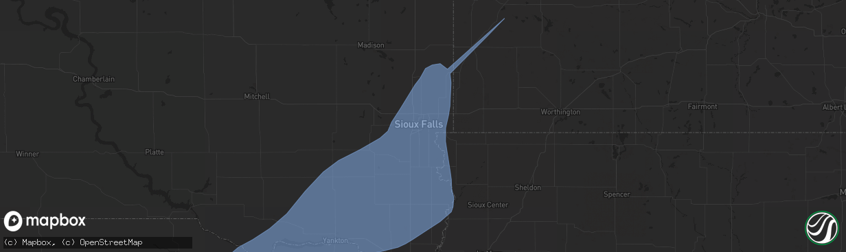 Hail map in Sioux Falls, SD on June 23, 2023