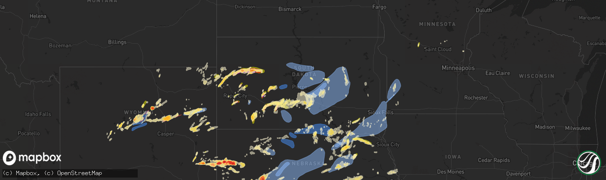 Hail map in South Dakota on June 23, 2023