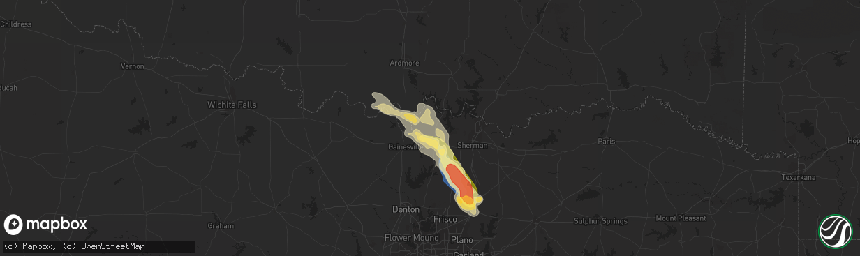 Hail map in Whitesboro, TX on June 23, 2023