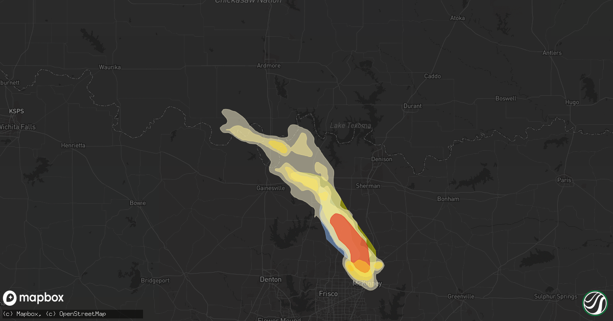 Hail map in Whitesboro, TX on June 23, 2023