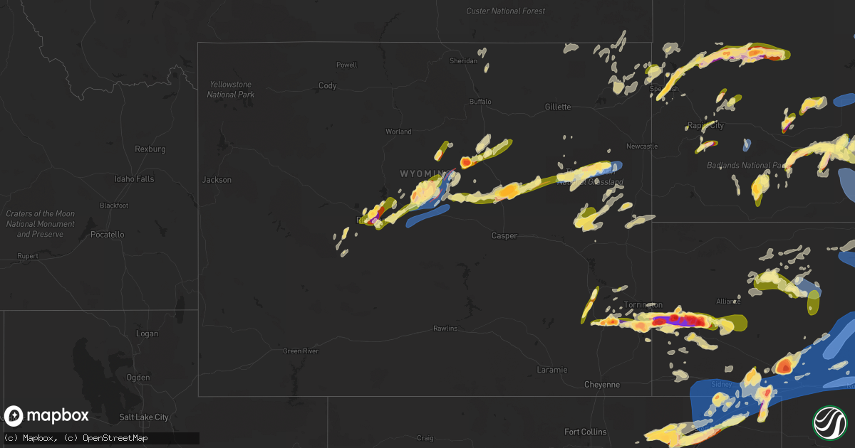 Hail map in Wyoming on June 23, 2023