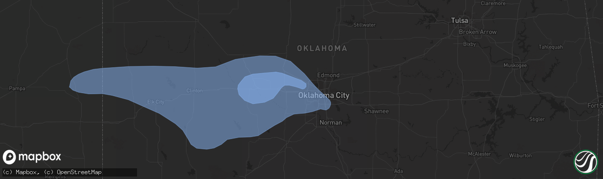 Hail map in Yukon, OK on June 23, 2023