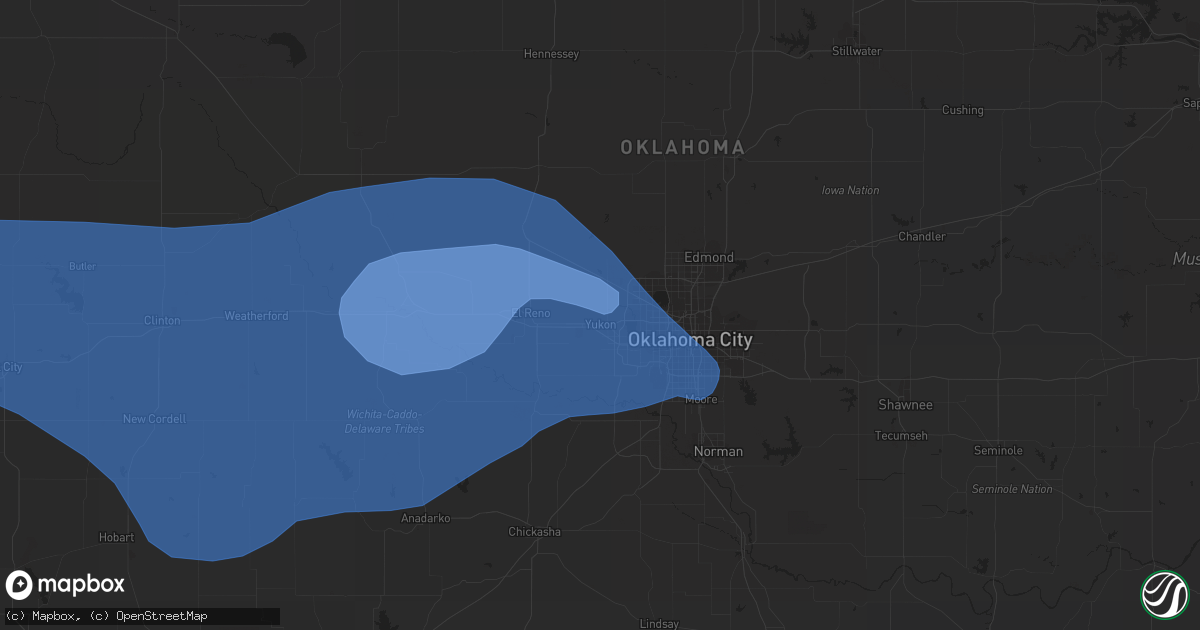Hail map in Yukon, OK on June 23, 2023