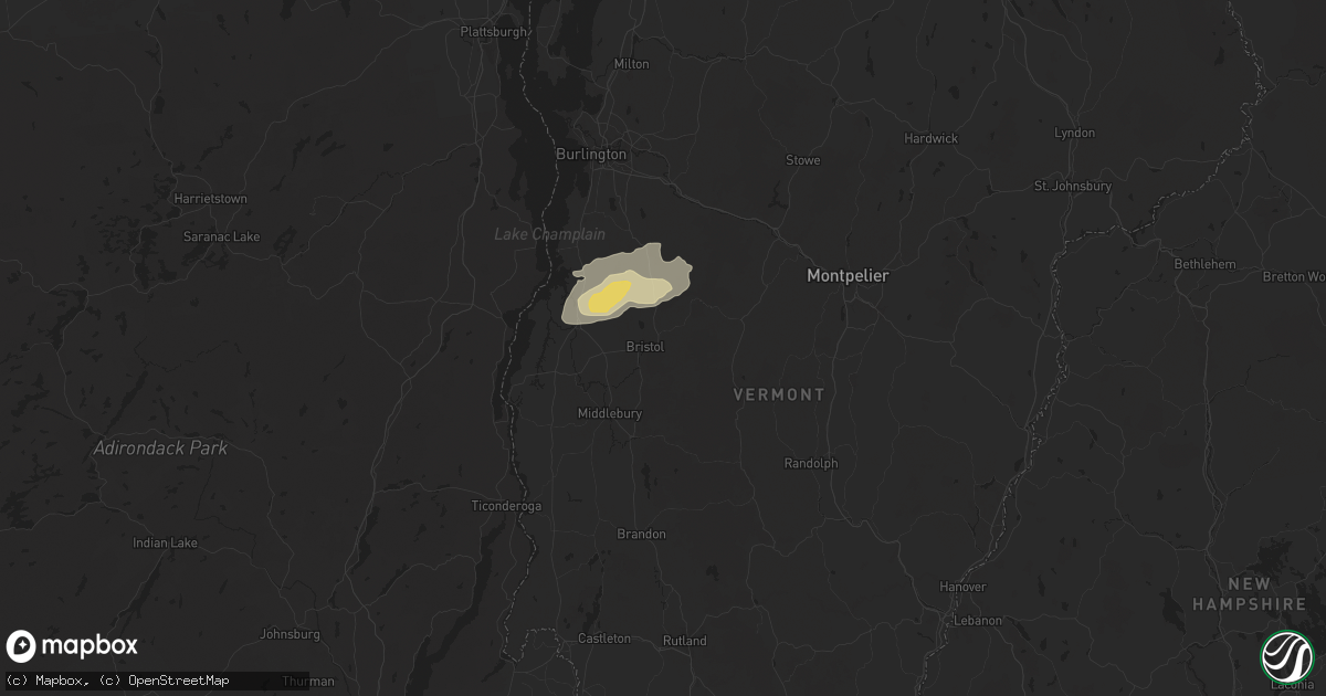 Hail map in Bristol, VT on June 23, 2024