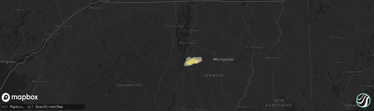 Hail map in Charlotte, VT on June 23, 2024