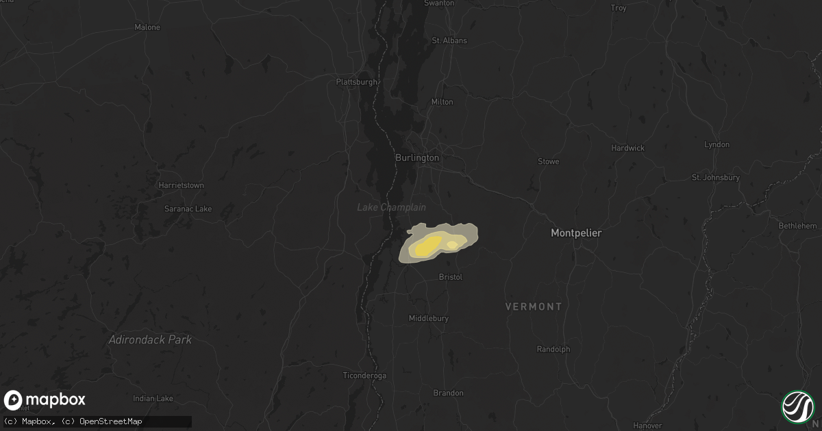 Hail map in Charlotte, VT on June 23, 2024
