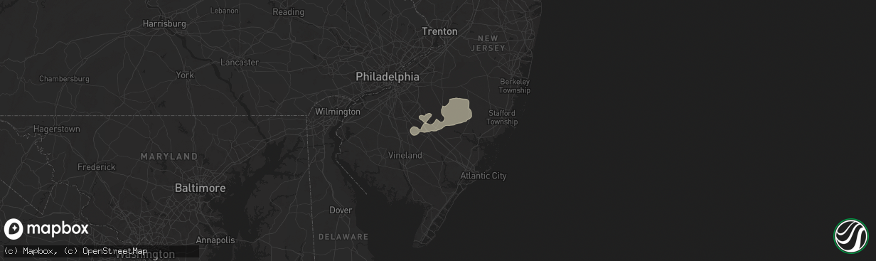 Hail map in Hammonton, NJ on June 23, 2024