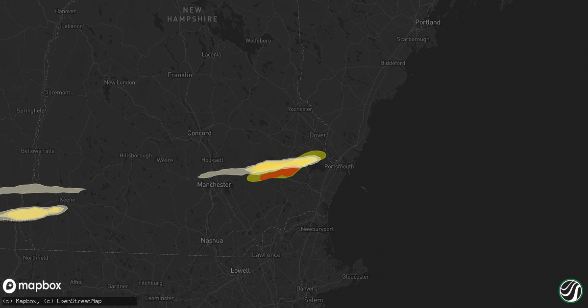 Hail map in Lee, NH on June 23, 2024