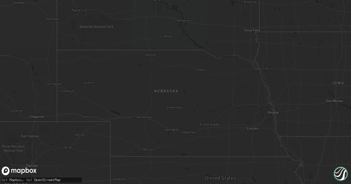 Hail map in Nebraska on June 23, 2024