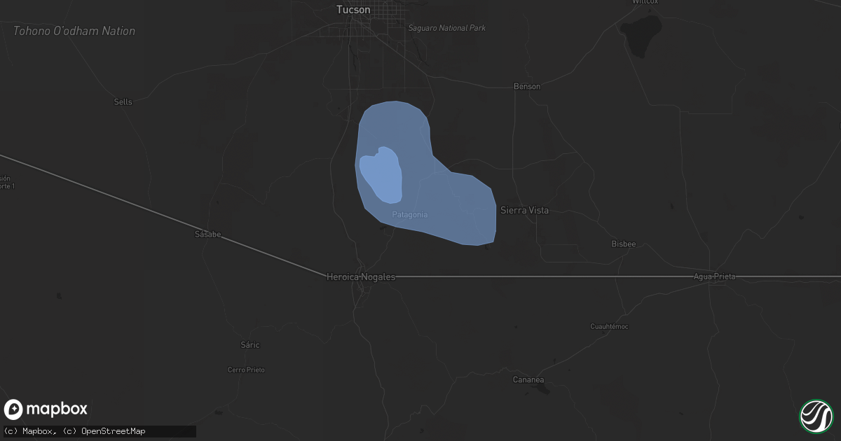 Hail map in Patagonia, AZ on June 23, 2024