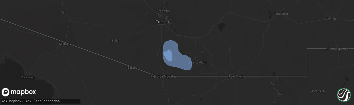 Hail map in Sonoita, AZ on June 23, 2024
