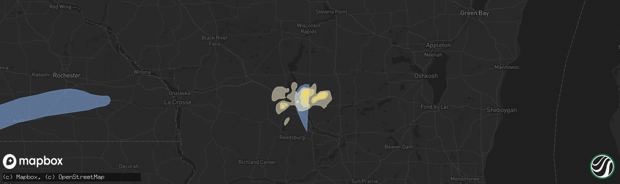 Hail map in Adams, WI on June 23, 2025