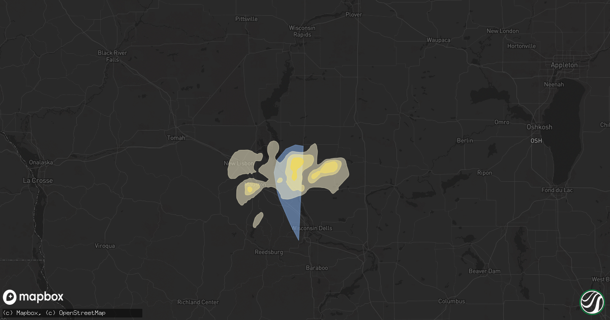 Hail map in Adams, WI on June 23, 2025