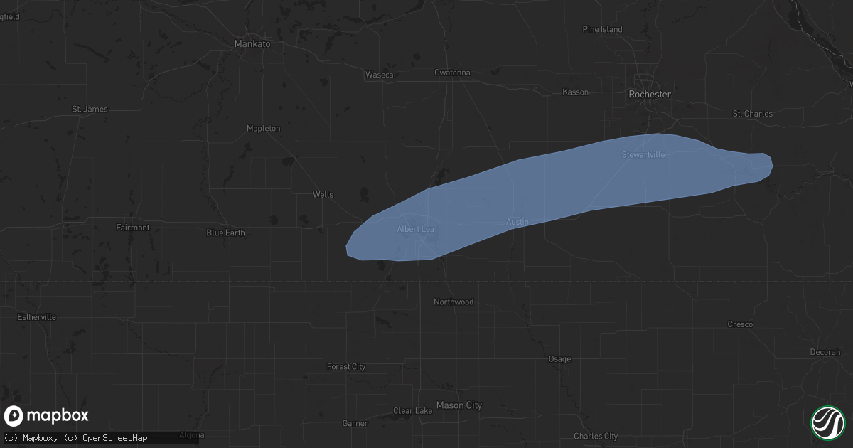 Hail map in Albert Lea, MN on June 23, 2025