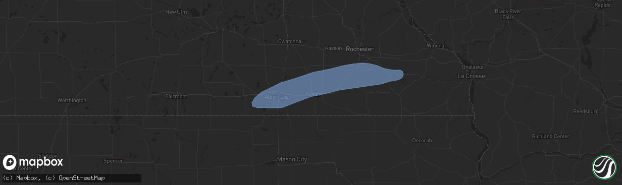 Hail map in Austin, MN on June 23, 2025