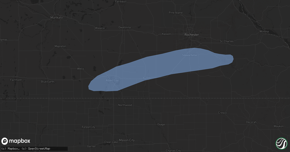 Hail map in Austin, MN on June 23, 2025