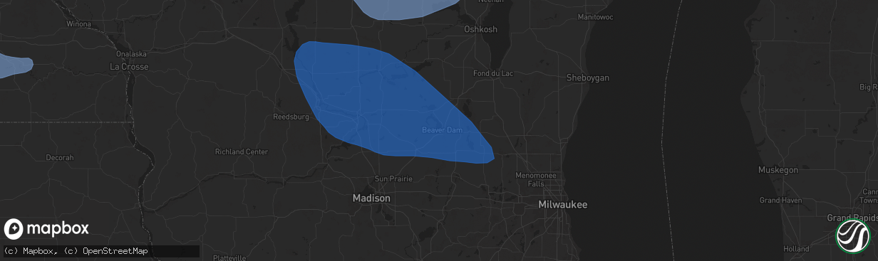 Hail map in Beaver Dam, WI on June 23, 2025