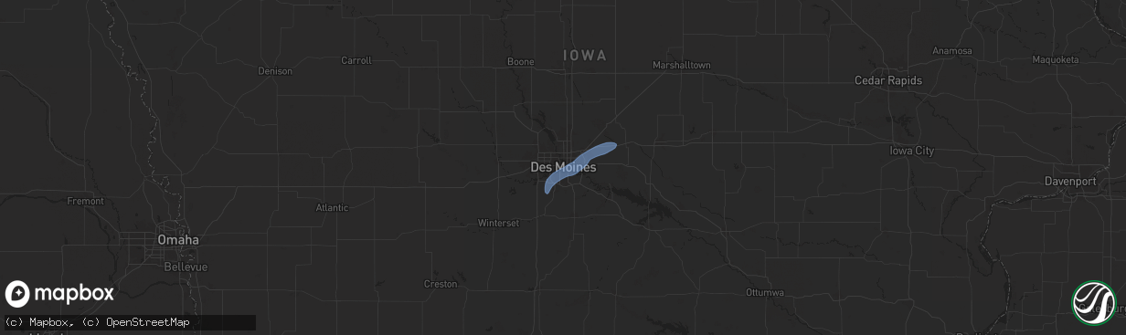 Hail map in Des Moines, IA on June 23, 2025