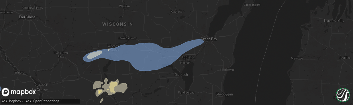 Hail map in Hortonville, WI on June 23, 2025