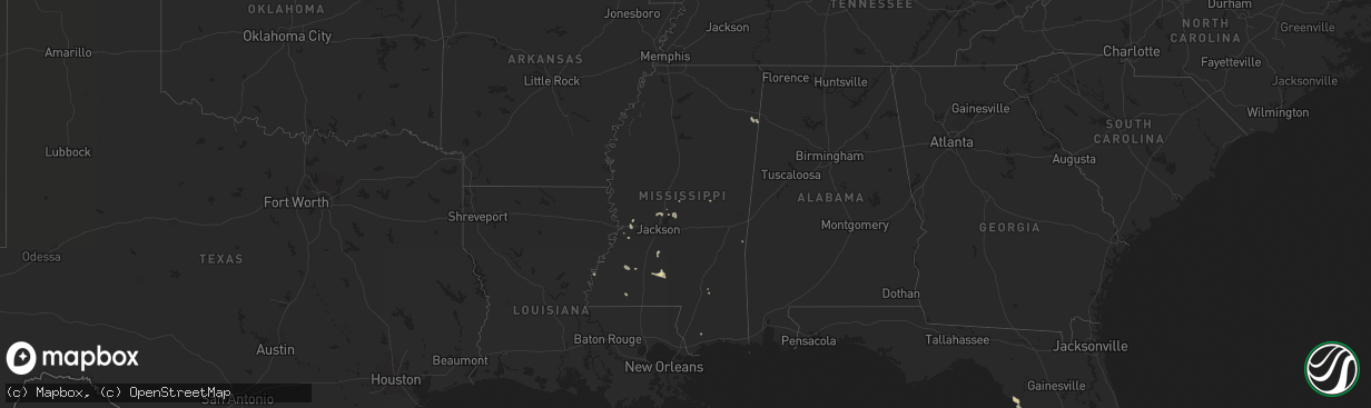 Hail map in Mississippi on June 23, 2025