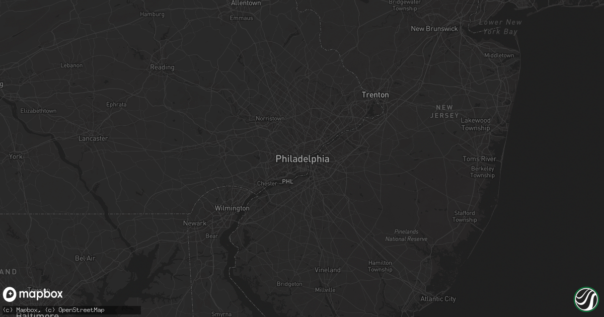 Hail map in Philadelphia, PA on June 23, 2025