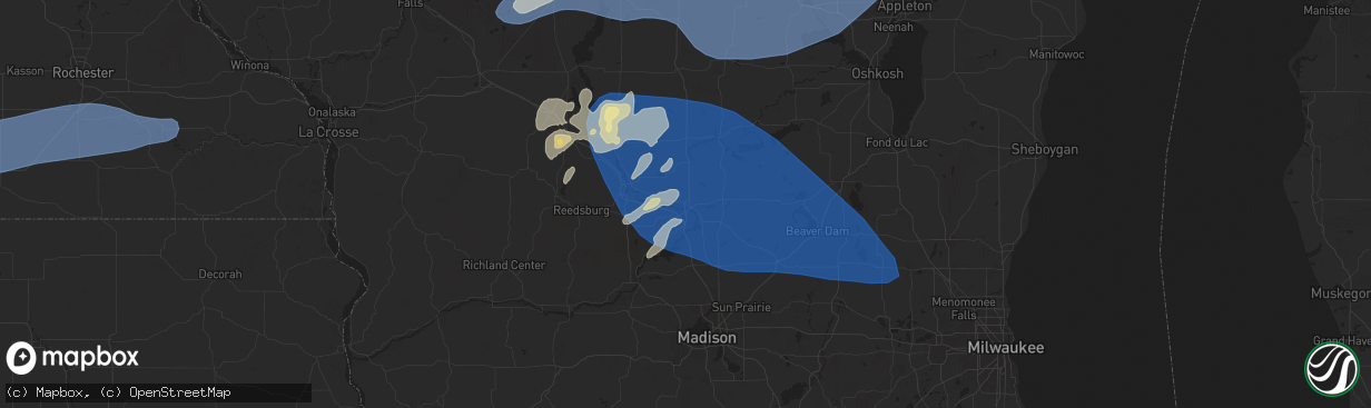 Hail map in Portage, WI on June 23, 2025