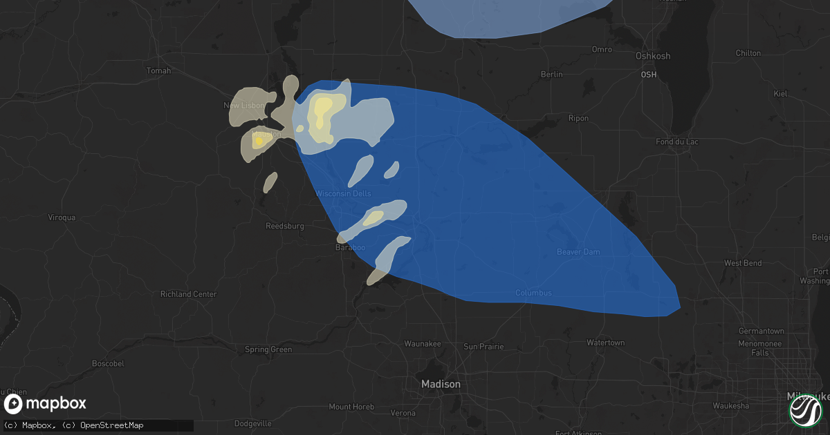 Hail map in Portage, WI on June 23, 2025