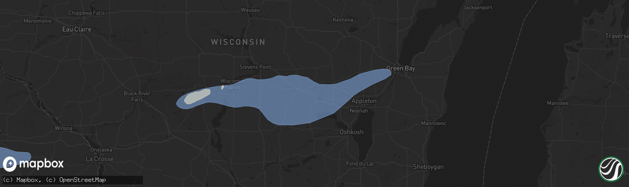 Hail map in Weyauwega, WI on June 23, 2025