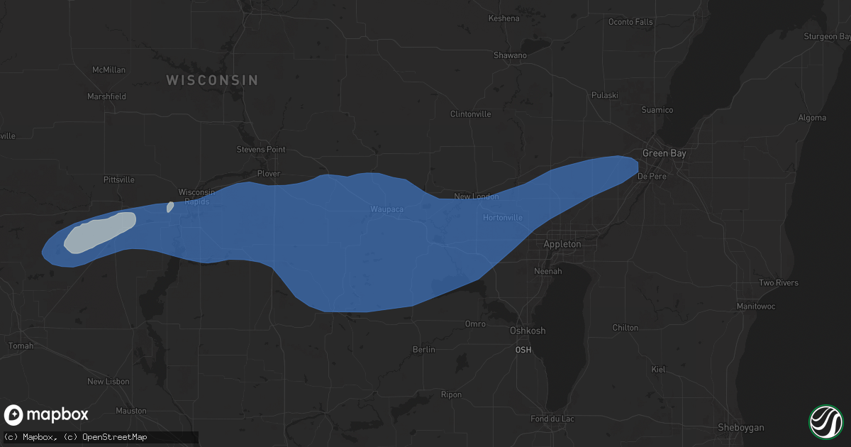 Hail map in Weyauwega, WI on June 23, 2025