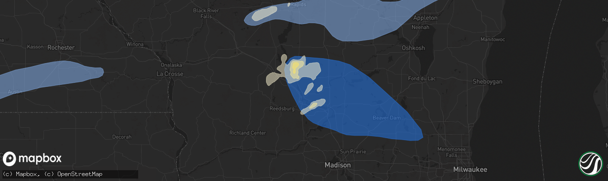 Hail map in Wisconsin Dells, WI on June 23, 2025