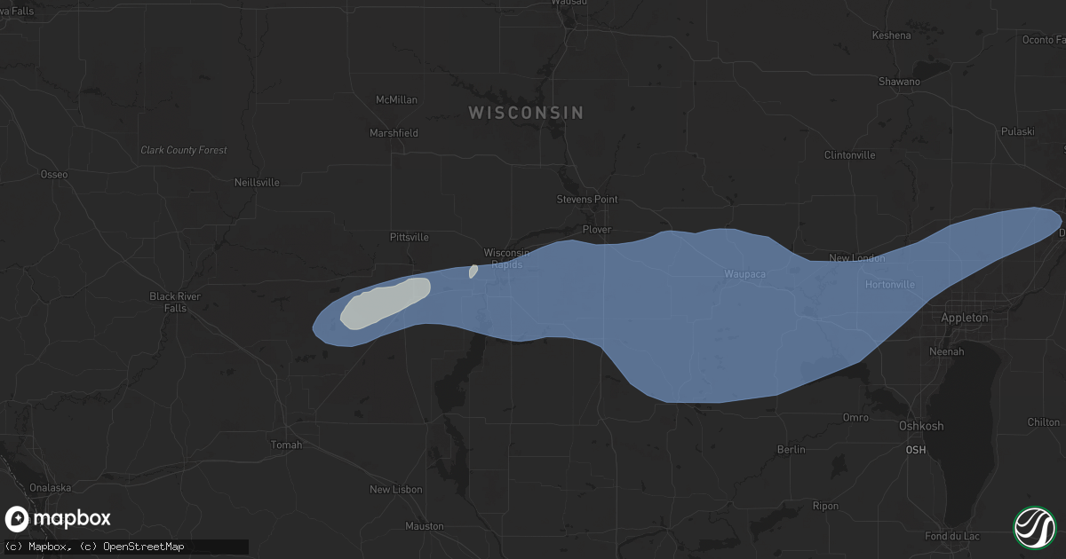Hail map in Wisconsin Rapids, WI on June 23, 2025