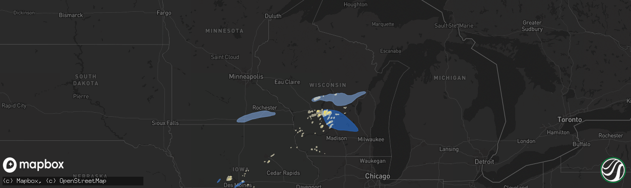 Hail map in Wisconsin on June 23, 2025