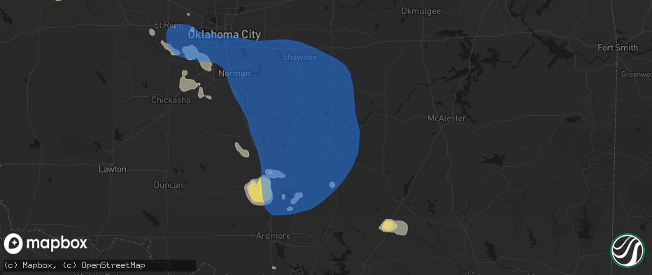 Hail map in Ada, OK on June 23, 2026