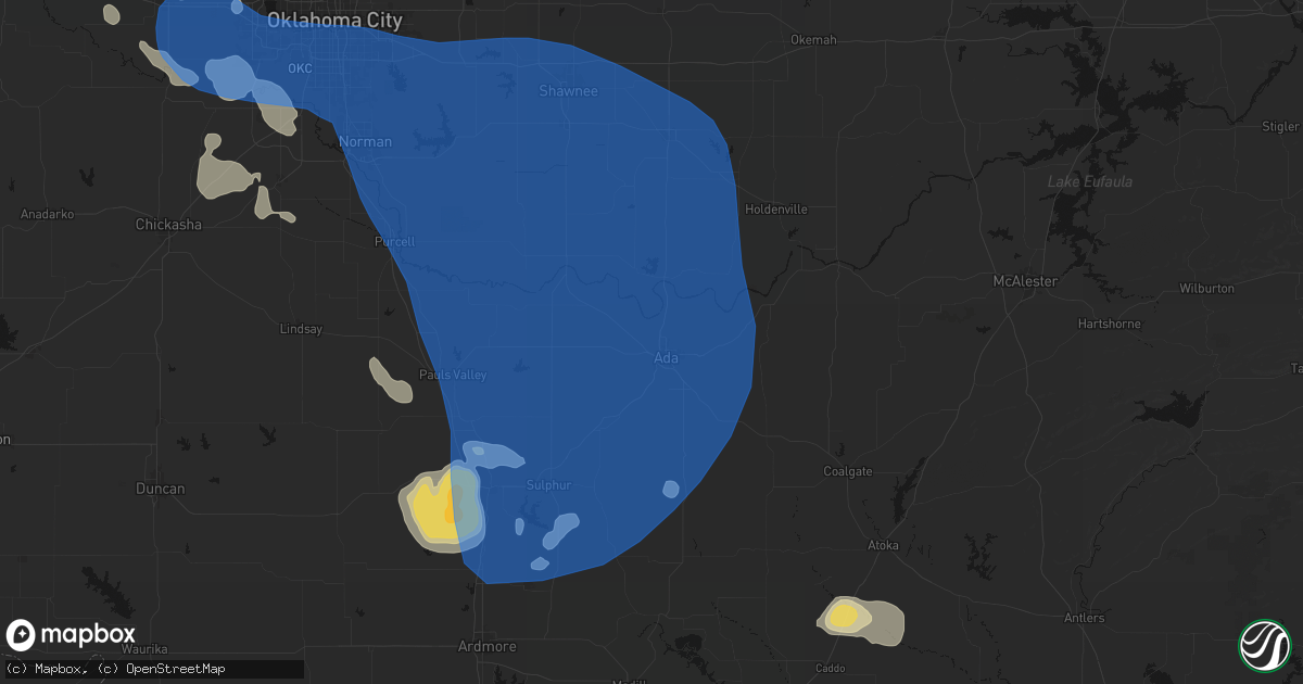Hail map in Ada, OK on June 23, 2026