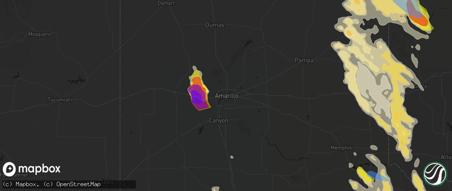 Hail map in Amarillo, TX on June 23, 2026