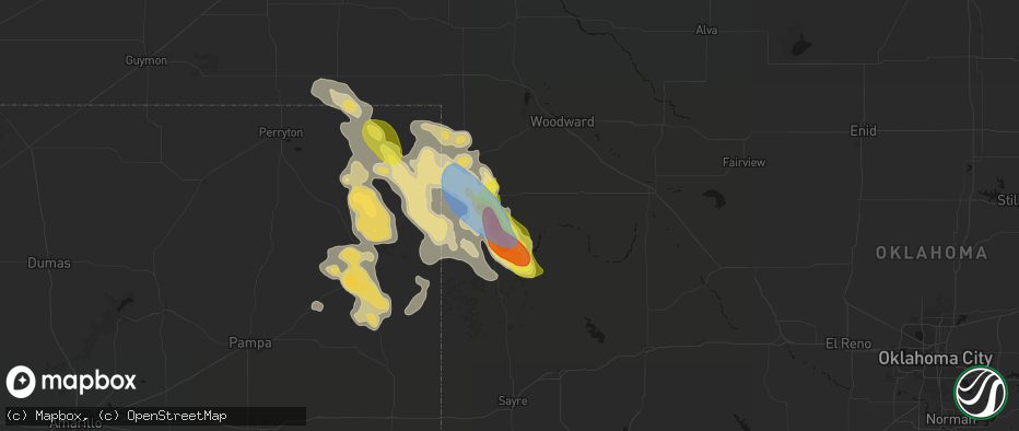Hail map in Arnett, OK on June 23, 2026