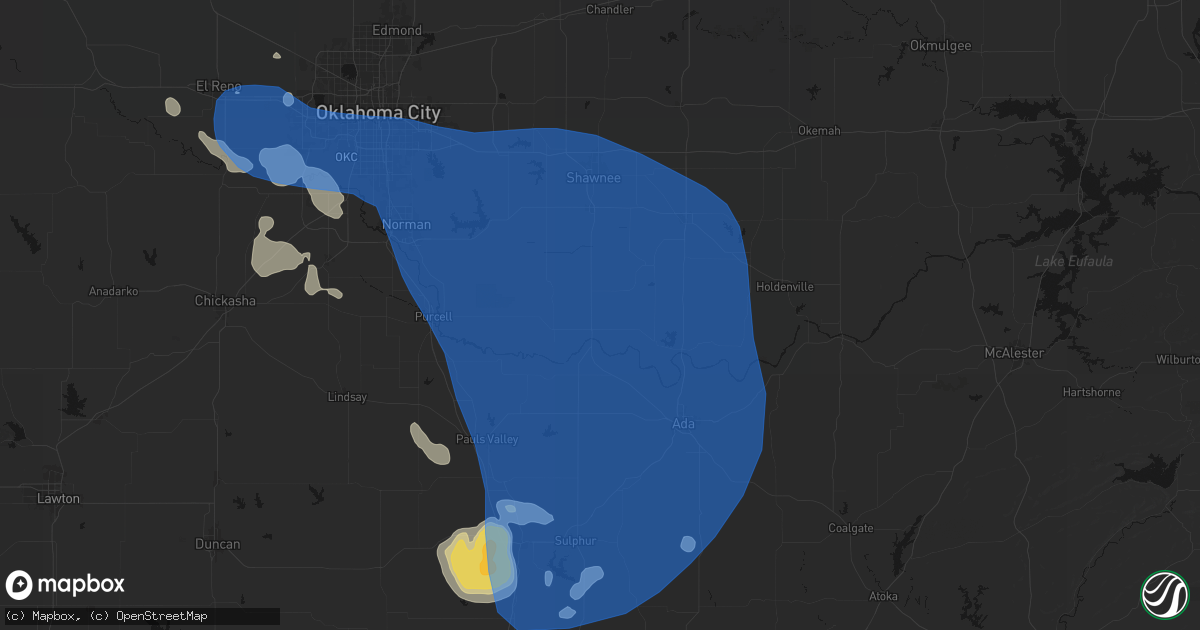 Hail map in Asher, OK on June 23, 2026