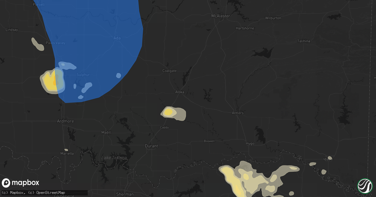 Hail map in Atoka, OK on June 23, 2026