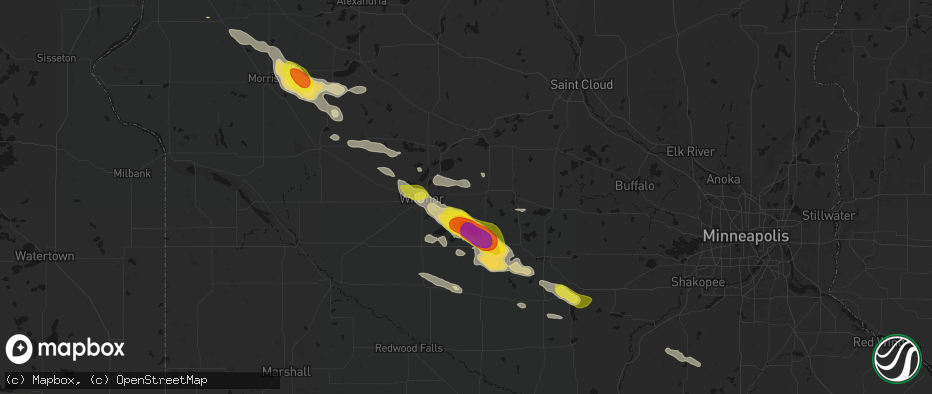 Hail map in Atwater, MN on June 23, 2026
