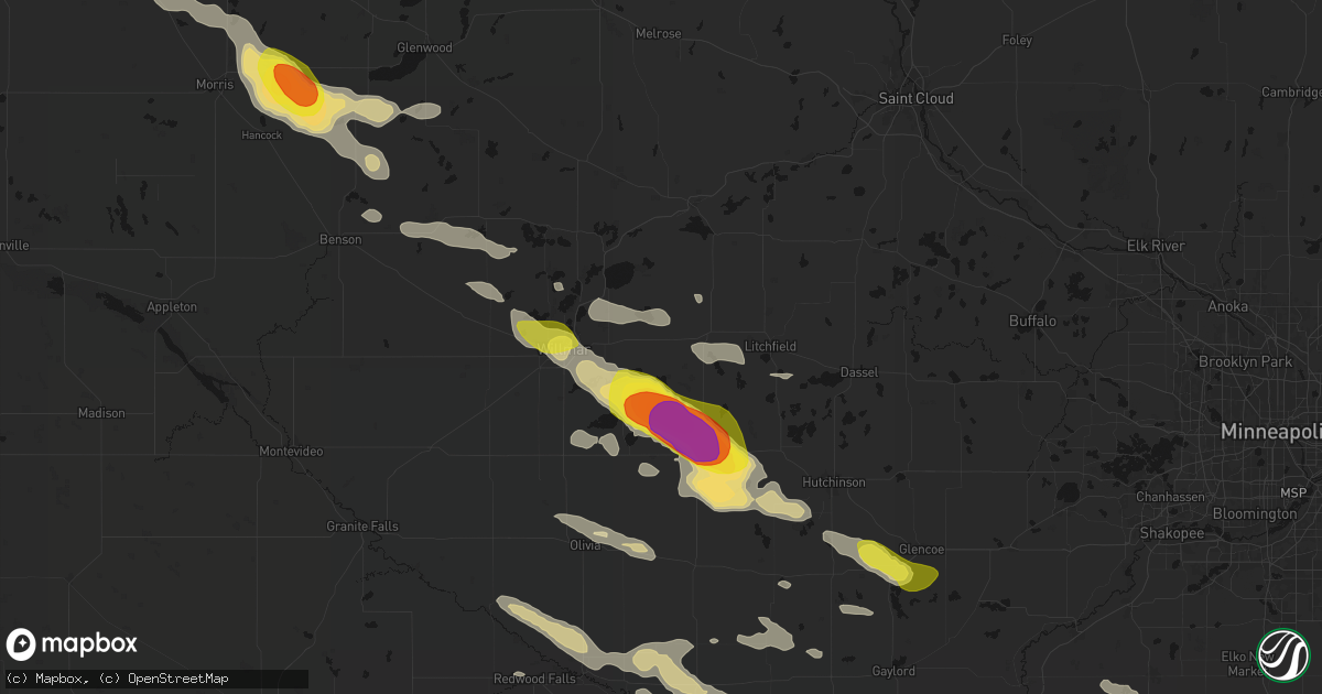 Hail map in Atwater, MN on June 23, 2026