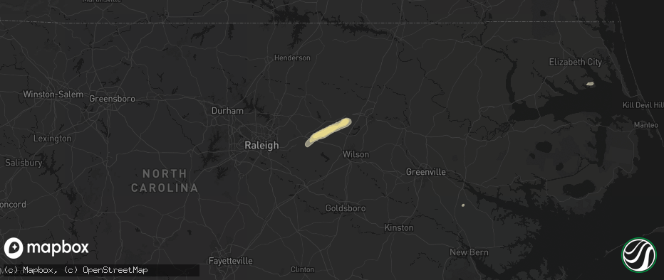 Hail map in Bailey, NC on June 23, 2026