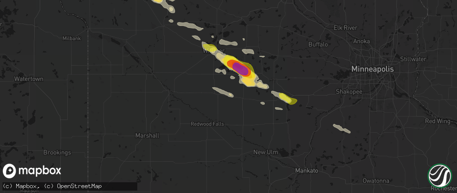 Hail map in Bird Island, MN on June 23, 2026