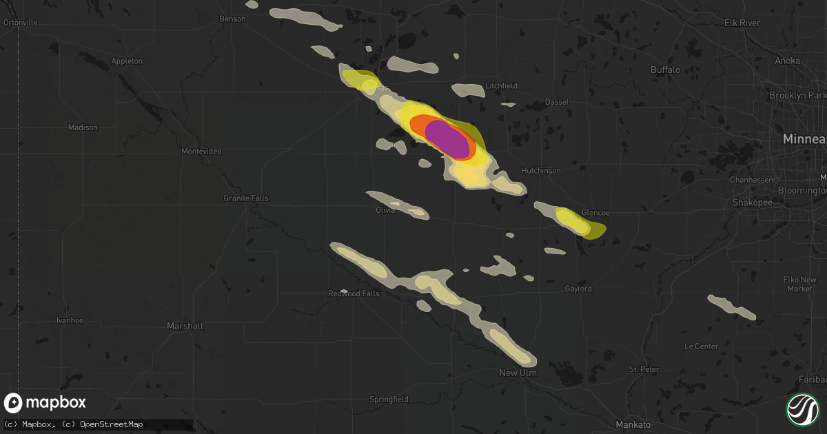 Hail map in Bird Island, MN on June 23, 2026