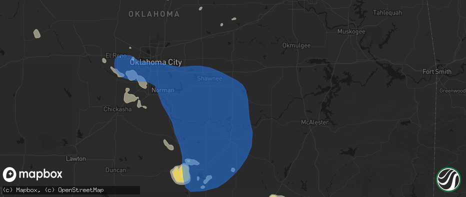 Hail map in Bowlegs, OK on June 23, 2026