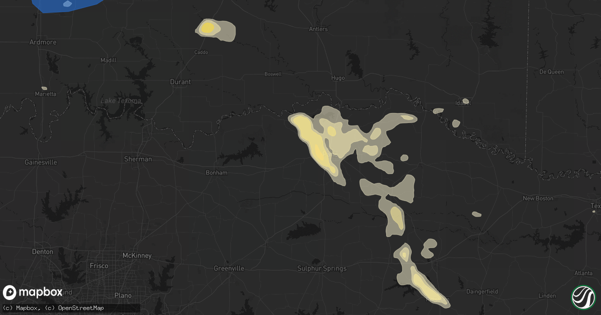 Hail map in Brookston, TX on June 23, 2026
