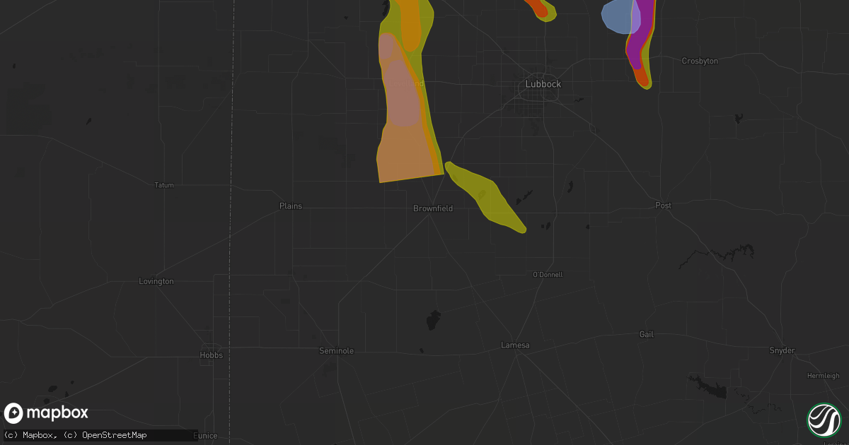 Hail map in Brownfield, TX on June 23, 2026