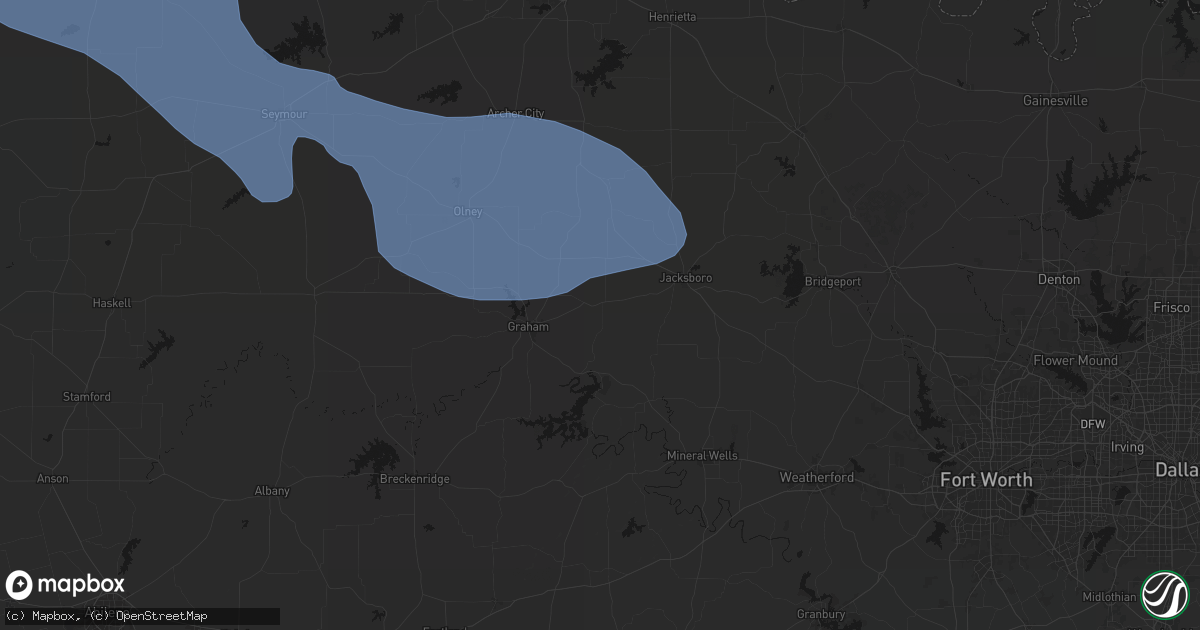 Hail map in Bryson, TX on June 23, 2026