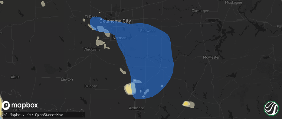 Hail map in Byars, OK on June 23, 2026