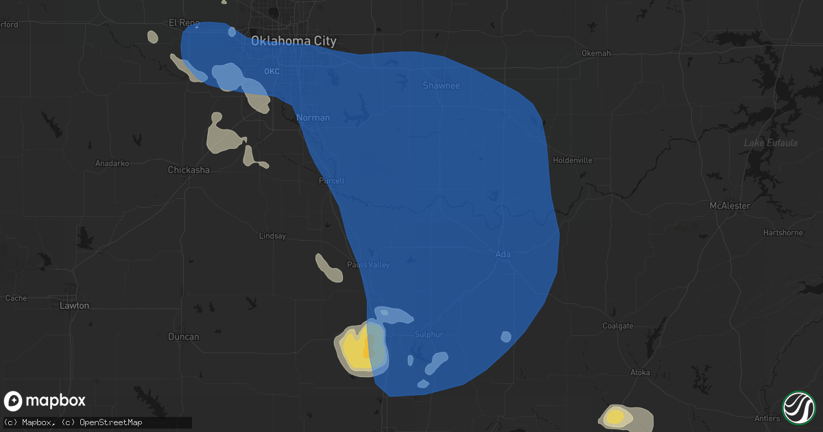 Hail map in Byars, OK on June 23, 2026